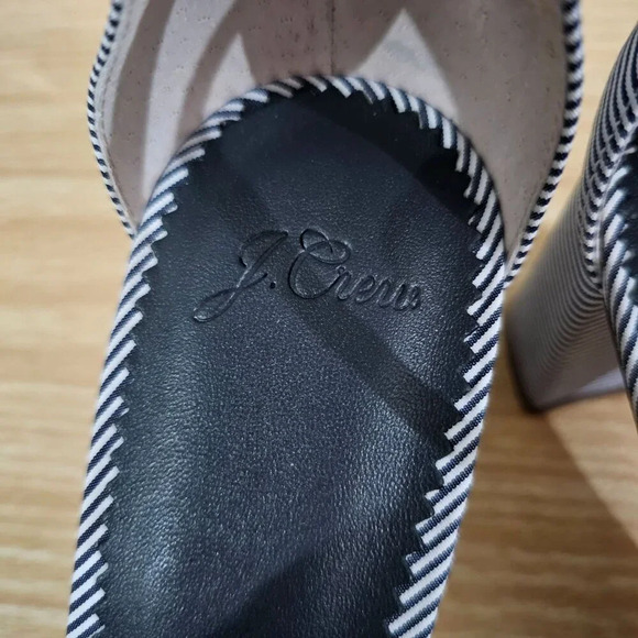 J Crew Sandal Cross Strap Block Heel Blue White Stripe Shoe Womens Size 7 - Picture 10 of 13